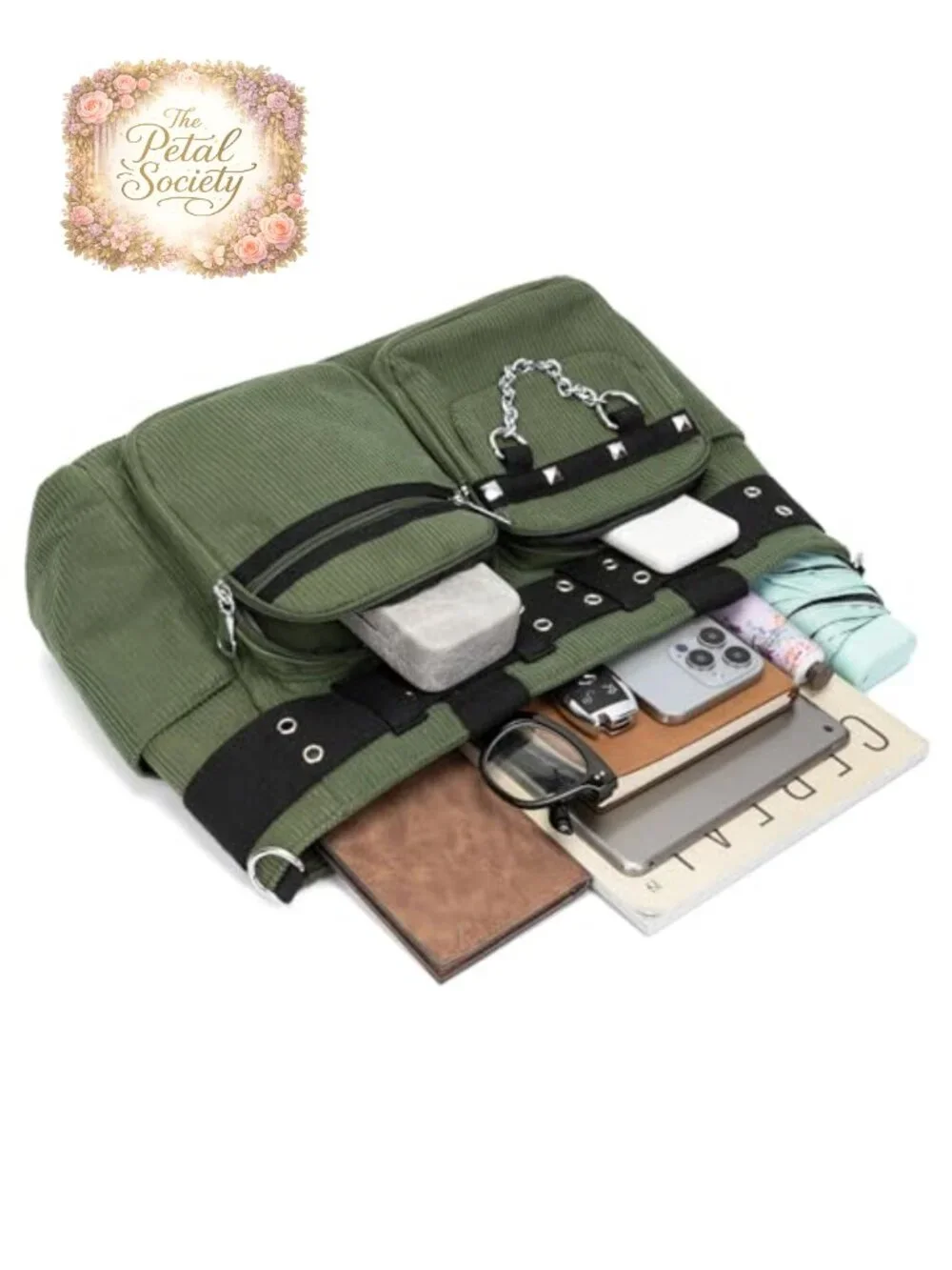 Corduroy Tote Bag with Zipper, Shoulder & Crossbody, Roomy College Work Travel